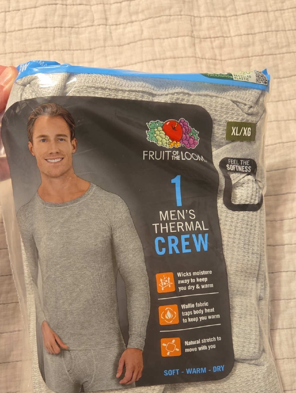 Fruit of the Loom Men's Thermal Crew Long Sleeve - Gray